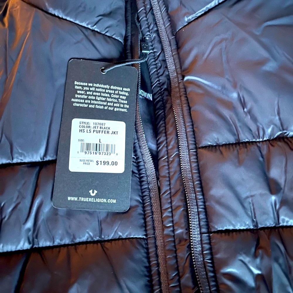 True Religion Black Puffer Jacket NWT brand new. Large.
